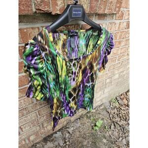 Susie Rose Abstract Animal Print Blouse Flutter Sleeve Y2K Maximalist Plus XXL